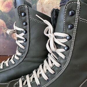 Camper Pelota Olive Green Leather Boots with Cream Interior